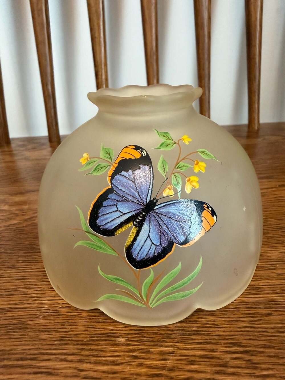 Vintage Westmoreland Frosted Satin Glass Fairy Lamp Shade with Hand Painted Butt